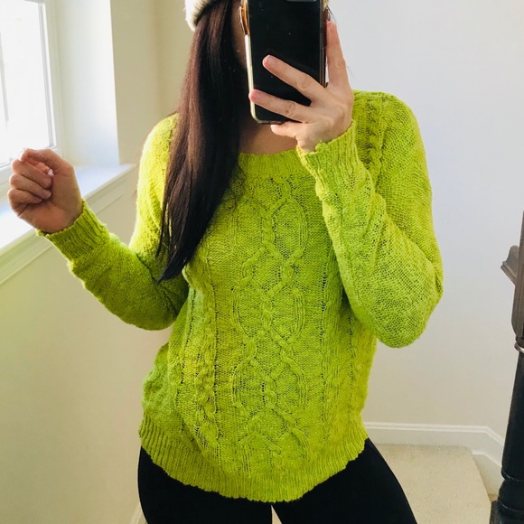 Urban Outfitters Sweaters - URBAN OUTFITTERS Lime Green Cable Knit Sweater